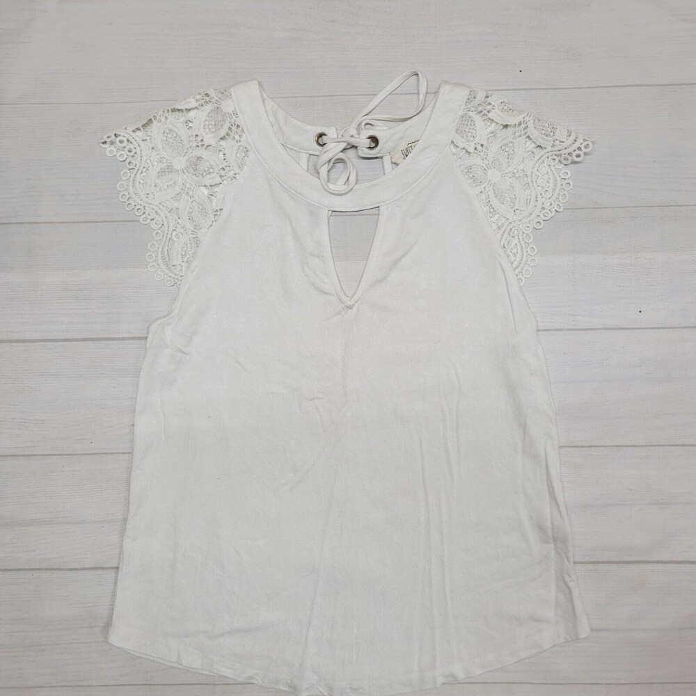 SWEET WANDERER Womens White Lace Sleeve Blouse Size Small